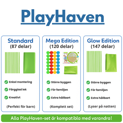 Färgglada stavar från PlayHaven byggset – hållbara delar för barnens kreativa lek.