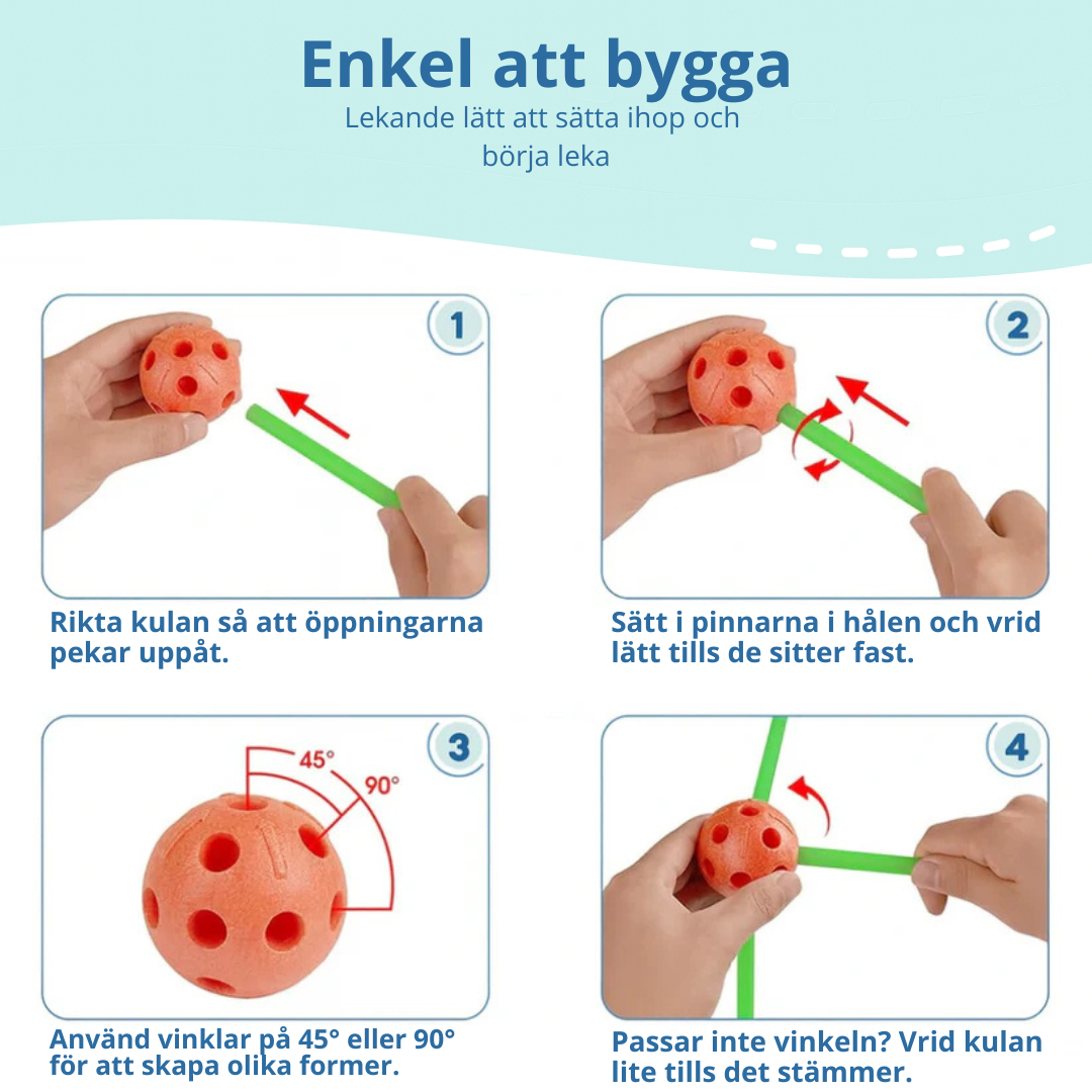 Byggdelar i olika färger från PlayHaven byggset – enkelt att sätta ihop.