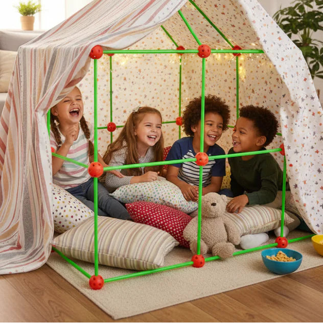 Barnens färdiga fort byggt med PlayHaven – rolig och utvecklande inomhuslek.